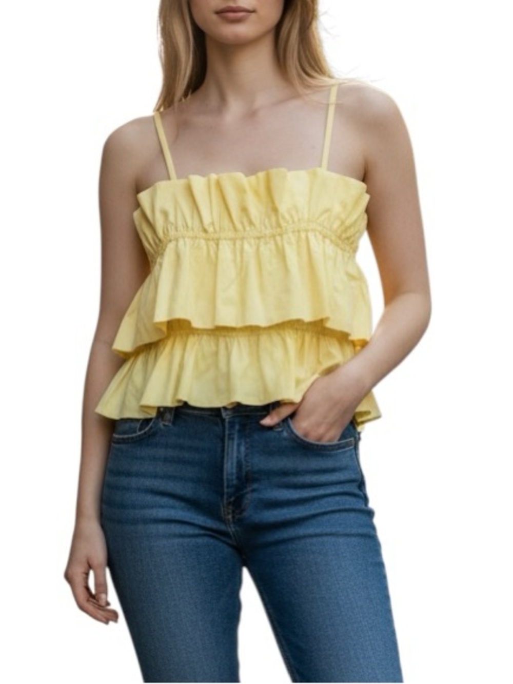 Zara poplin yellow Crop top with Ruffles